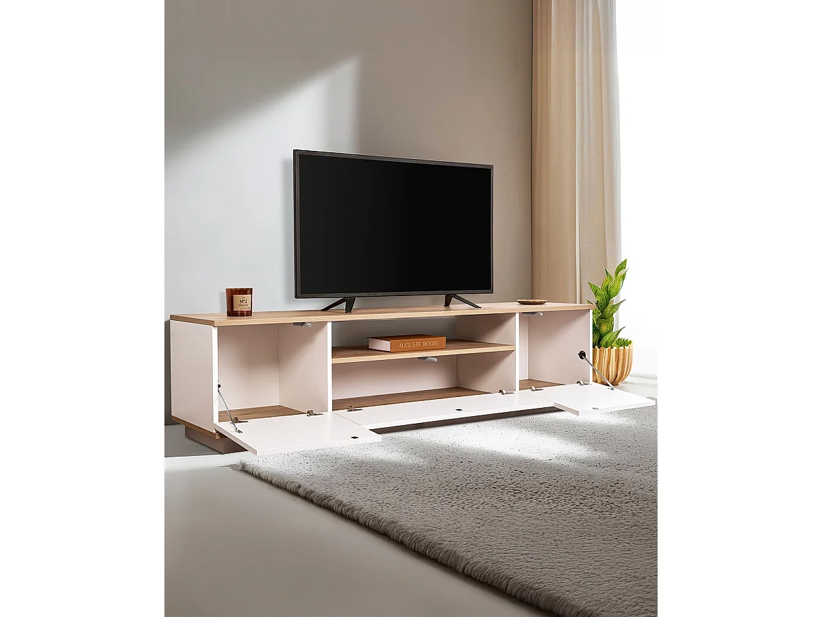 Mueble tv melanie y  blanco y natural y madera para hogar moderno mueble de almacenaje  - Homekit