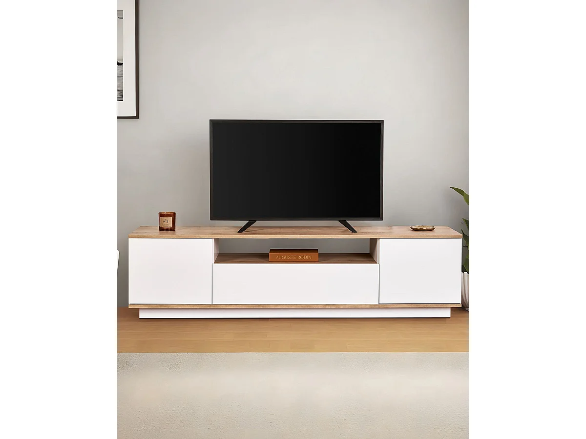 Mueble tv melanie y  blanco y natural y madera para hogar moderno mueble de almacenaje  - Homekit