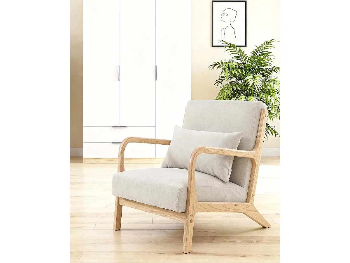 Sillón tapizado en tela carrie  beige para hogar moderno mueble de almacenaje  - Homekit