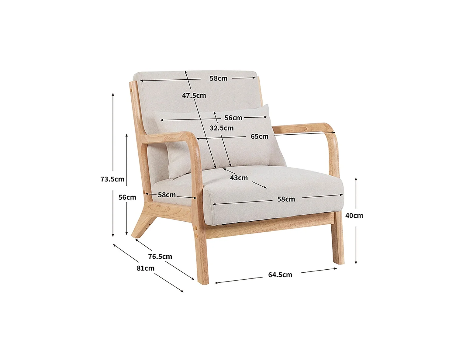 Sillón tapizado en tela carrie  beige para hogar moderno mueble de almacenaje  - Homekit