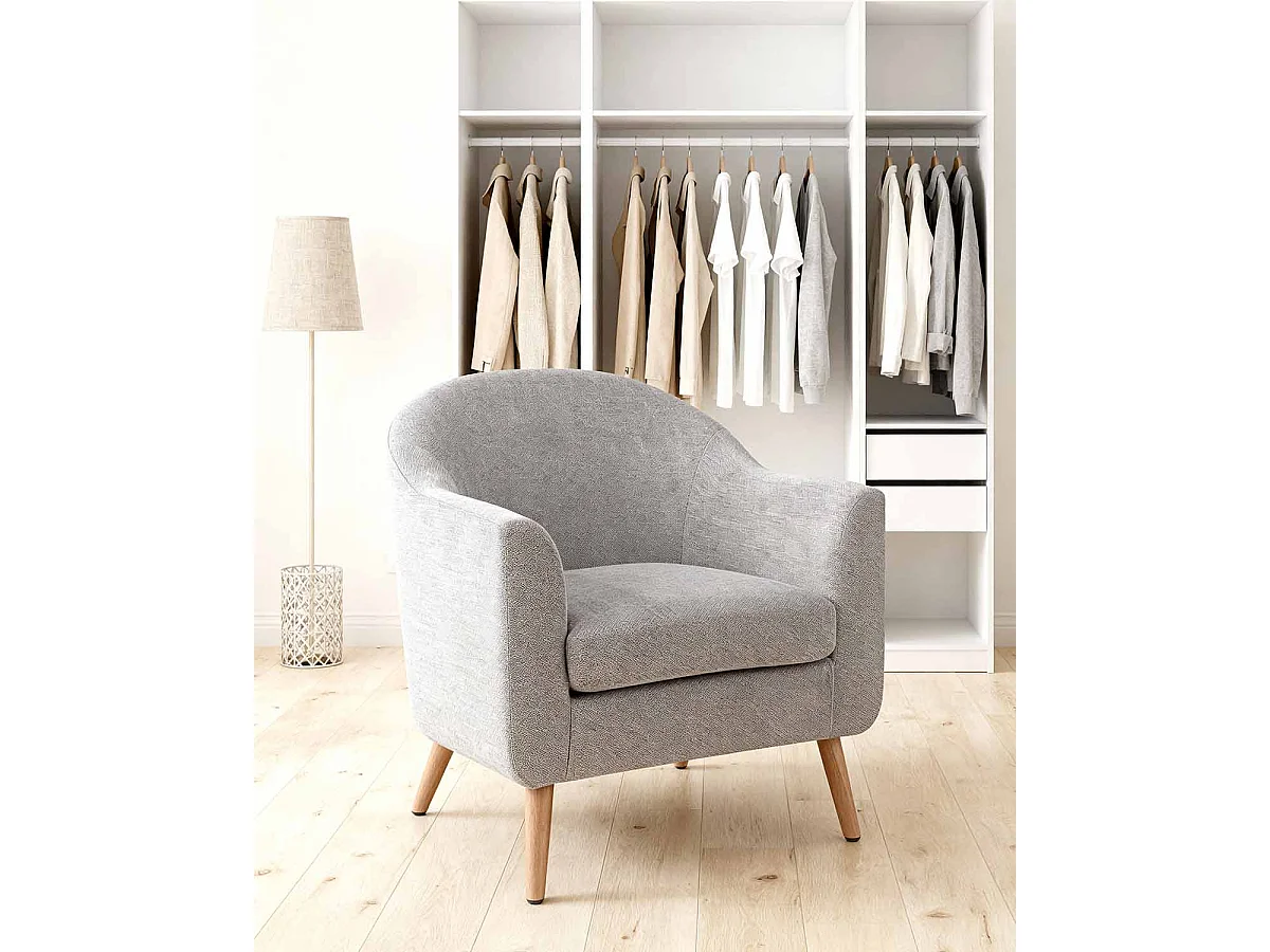 Sillón tapizado en tela nelda claro  gris para hogar moderno mueble de almacenaje  - Homekit