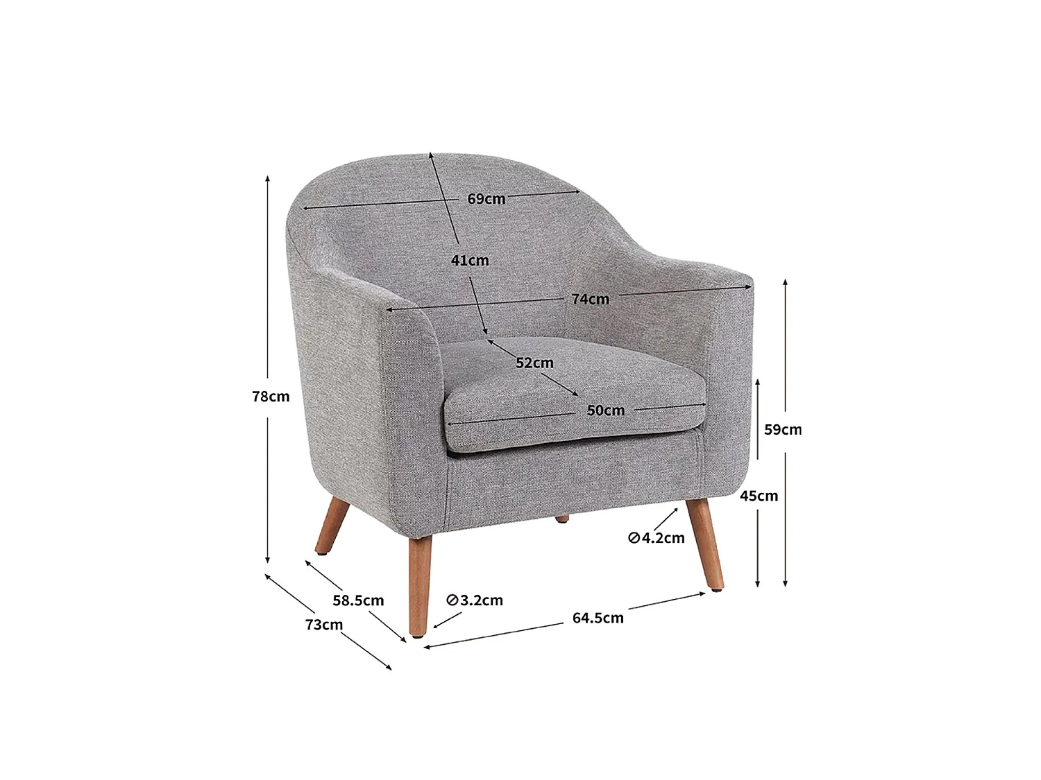 Sillón tapizado en tela nelda claro  gris para hogar moderno mueble de almacenaje  - Homekit