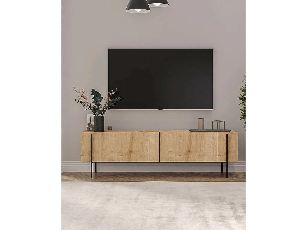 Mueble tv kari y  natural y negro y madera para hogar moderno mueble de almacenaje  - Homekit