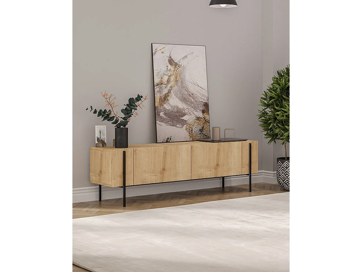 Mueble tv kari y  natural y negro y madera para hogar moderno mueble de almacenaje  - Homekit