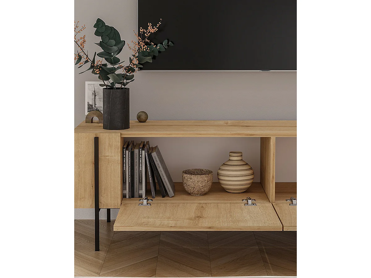Mueble tv kari y  natural y negro y madera para hogar moderno mueble de almacenaje  - Homekit