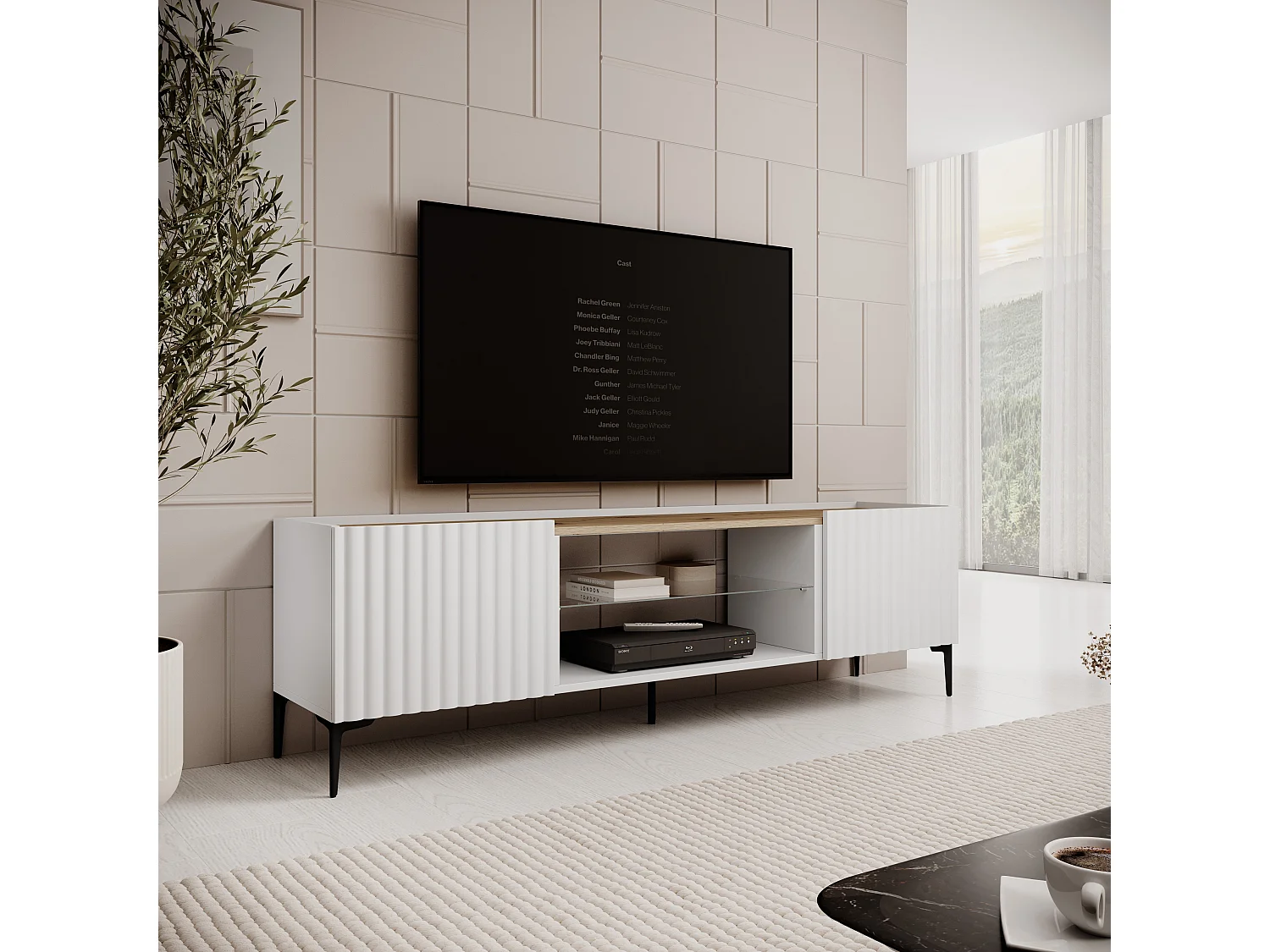 Mueble tv nora y  blanco y natural y madera para hogar moderno mueble de almacenaje  - Homekit