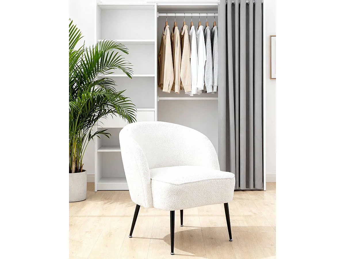 Sillón tapizado en teddy emma  blanco para hogar moderno mueble de almacenaje  - Homekit