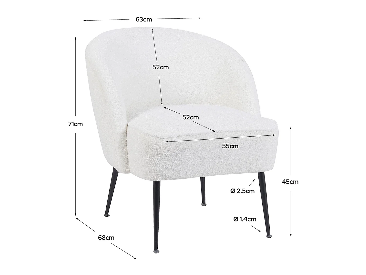 Sillón tapizado en teddy emma  blanco para hogar moderno mueble de almacenaje  - Homekit