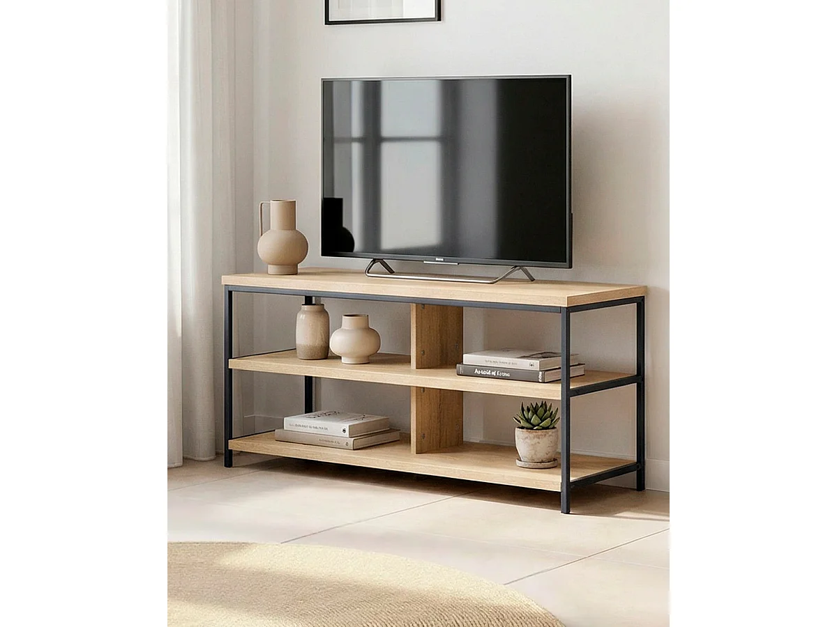 Mueble Tv Mindy - Color Madera natural y negro - Homekit
