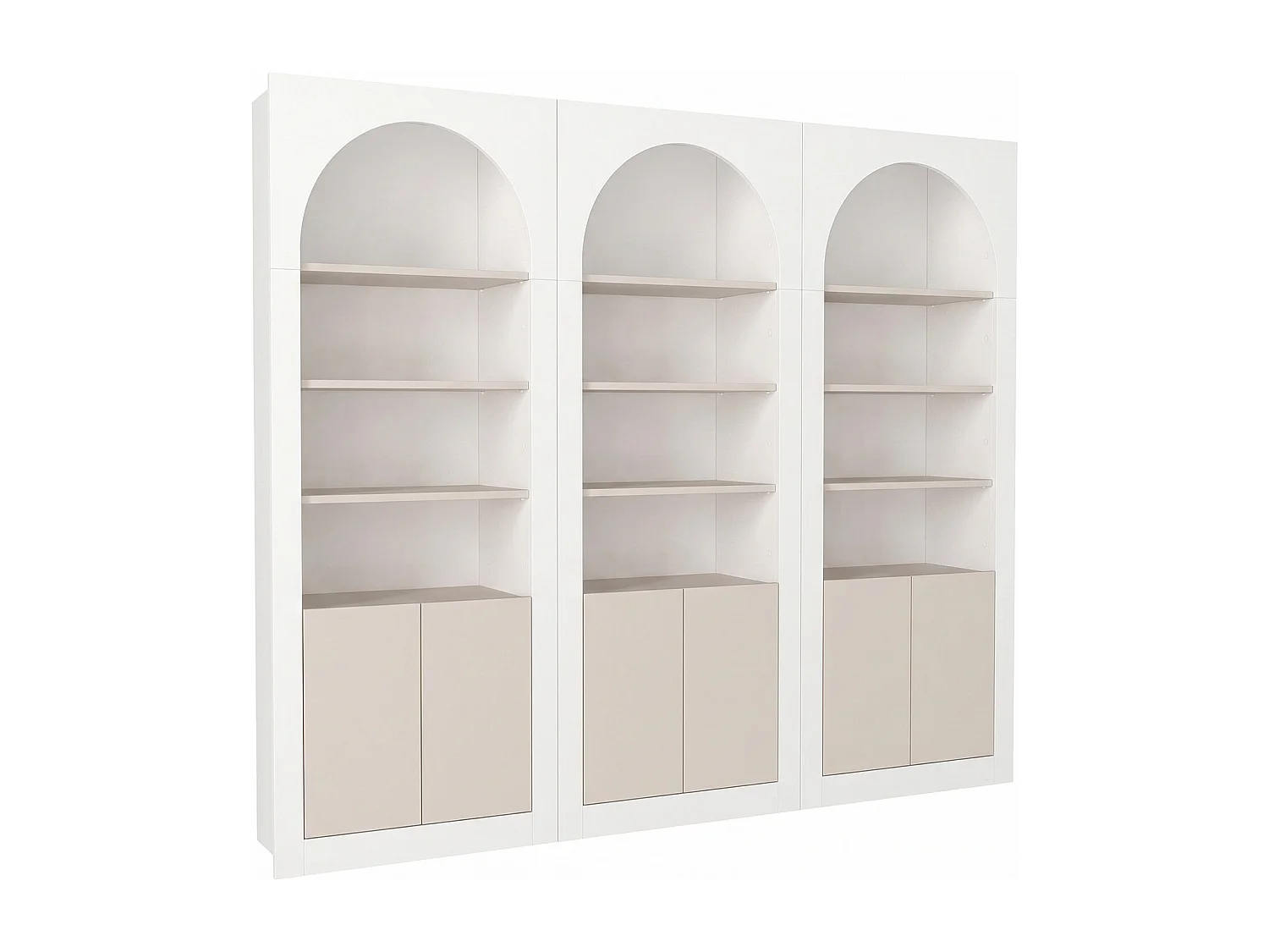 Lot de 3 bibliothèques avec 4 niches et 2 portes - Blanc et Beige - CYMORA