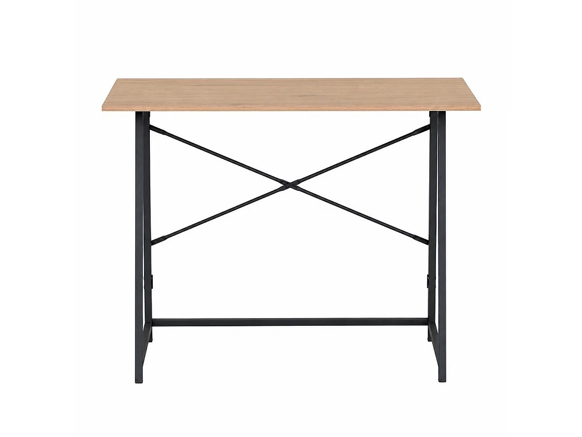 Bureau pliable, Table d'ordinateur avec structure métallique coloris chêne naturel / Noir - Longueur 100 x Profondeur 46 x Hauteur 76 cm