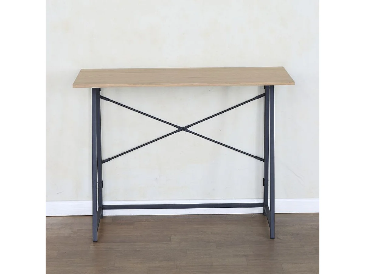 Bureau pliable, Table d'ordinateur avec structure métallique coloris chêne naturel / Noir - Longueur 100 x Profondeur 46 x Hauteur 76 cm