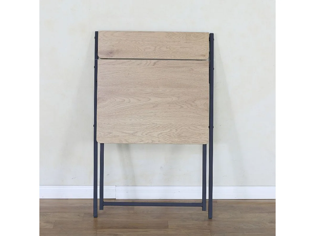 Bureau pliable compact avec étagère supérieure coloris Chêne clair et structure en métal Noir - Longueur 64 x Profondeur 52 x Hauteur 87,5 cm