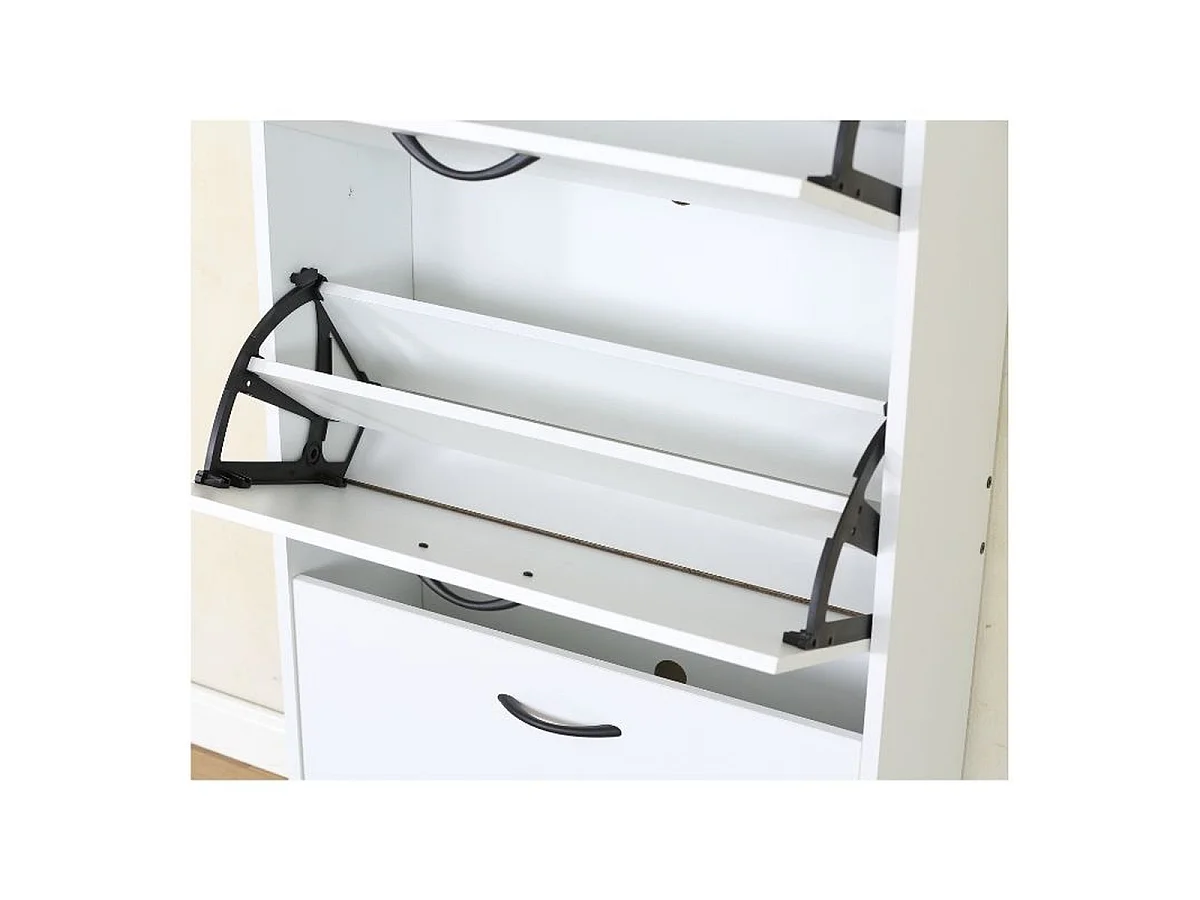 Meuble à chaussures à 4 compartiments rabattables coloris blanc - Longueur 60 x Profondeur 24 x Hauteur 151,2 cm