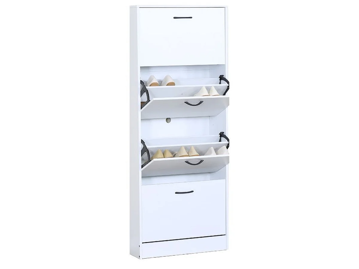 Meuble à chaussures à 4 compartiments rabattables coloris blanc - Longueur 60 x Profondeur 24 x Hauteur 151,2 cm