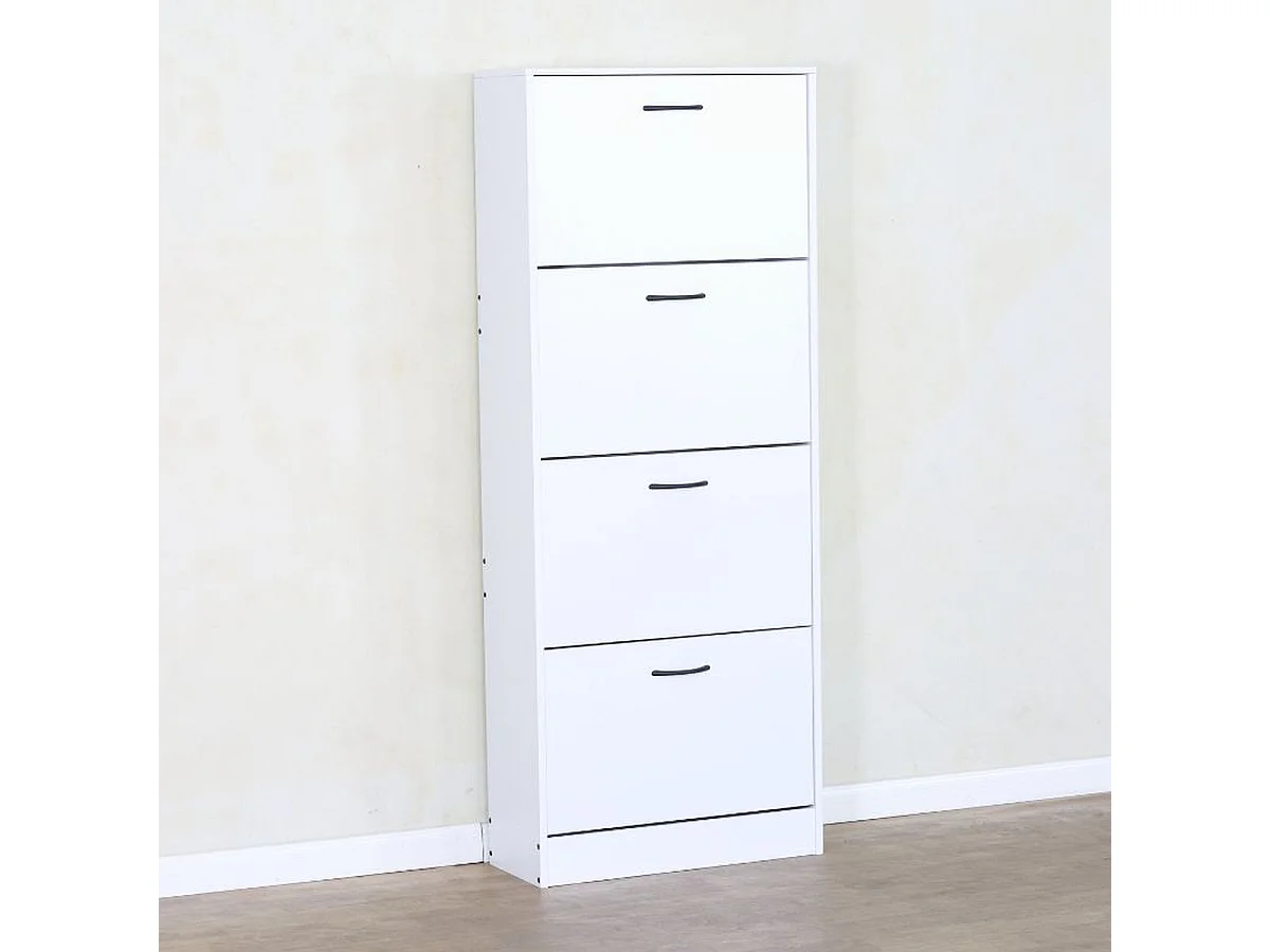 Meuble à chaussures à 4 compartiments rabattables coloris blanc - Longueur 60 x Profondeur 24 x Hauteur 151,2 cm