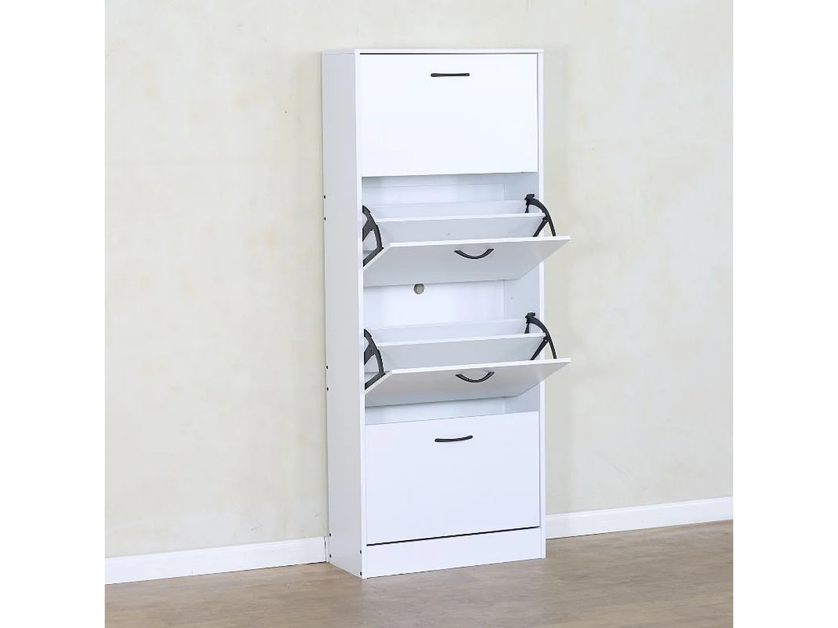 Meuble à chaussures à 4 compartiments rabattables coloris blanc - Longueur 60 x Profondeur 24 x Hauteur 151,2 cm