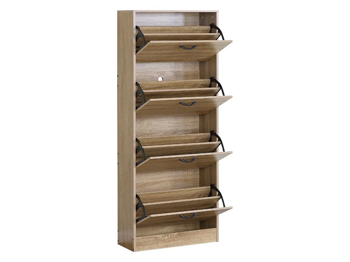 Meuble à chaussures à 4 compartiments rabattables coloris Chêne - Longueur 60 x Profondeur 24 x Hauteur 151,2 cm