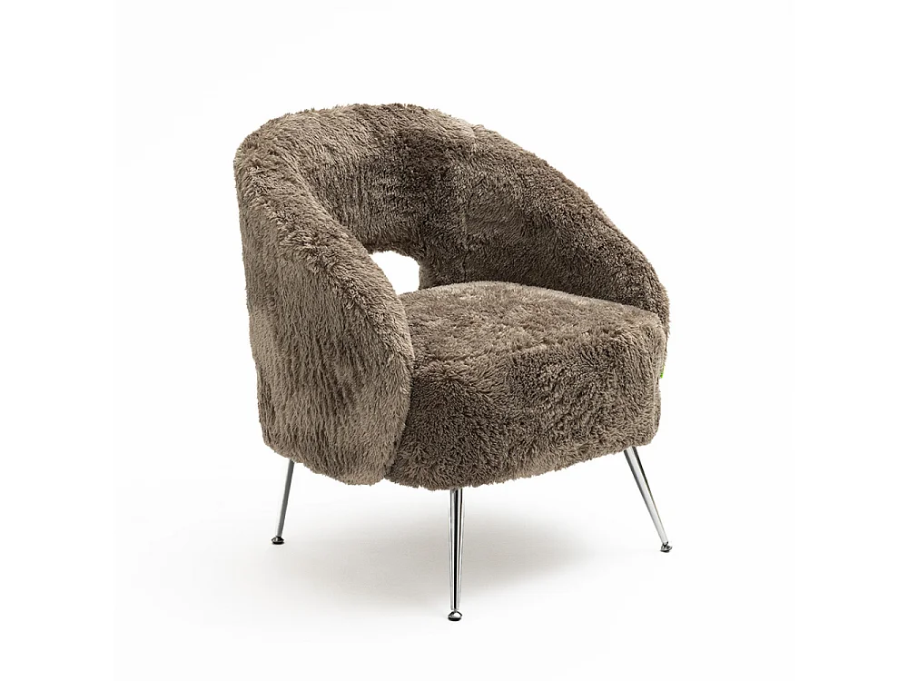 Verno - Fauteuil imitation fourrure pieds chrome - Taupe