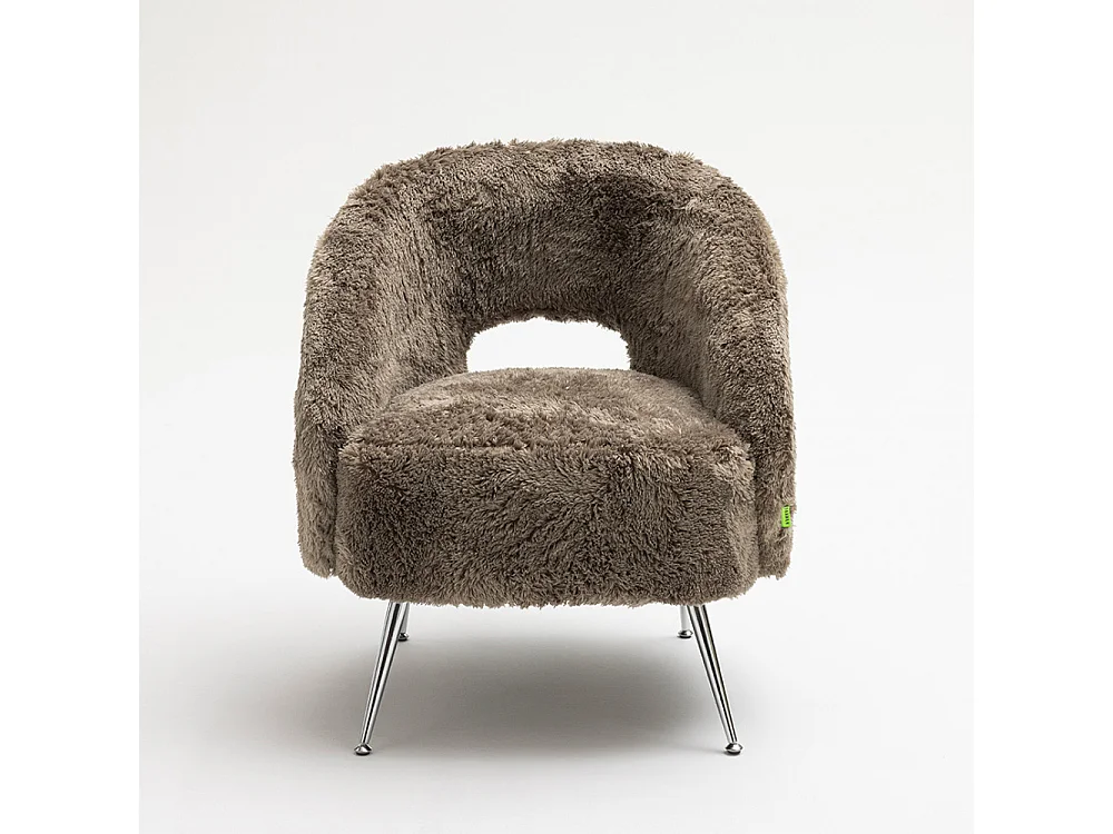 Verno - Fauteuil imitation fourrure pieds chrome - Taupe