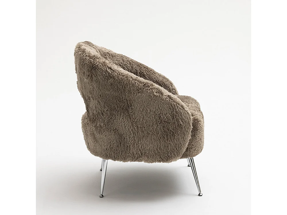 Verno - Fauteuil imitation fourrure pieds chrome - Taupe