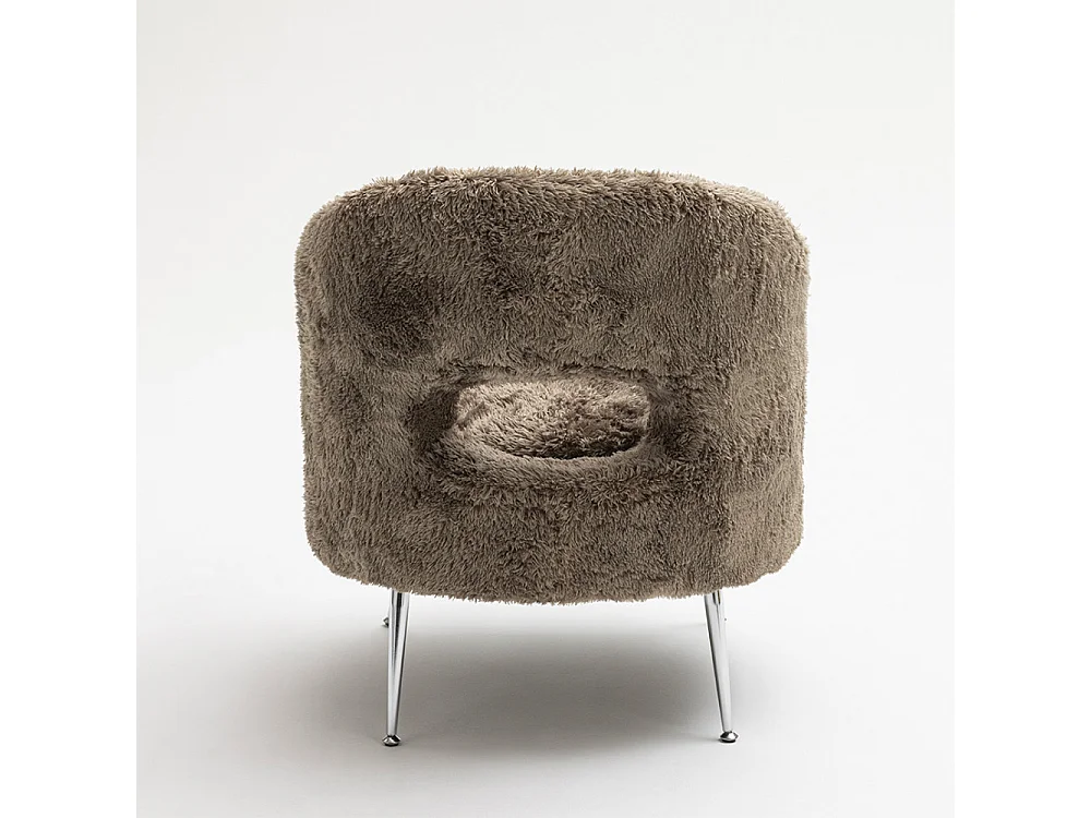 Verno - Fauteuil imitation fourrure pieds chrome - Taupe