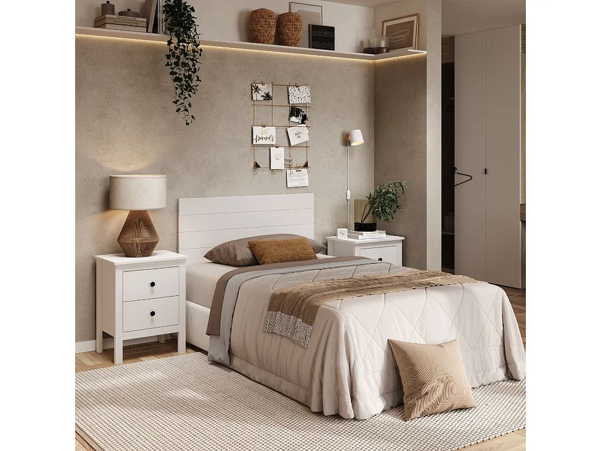 Tête de lit moderne à lignes horizontales coloris Blanc - Longueur 110 x Hauteur 45,5 x Profondeur 1,5 cm