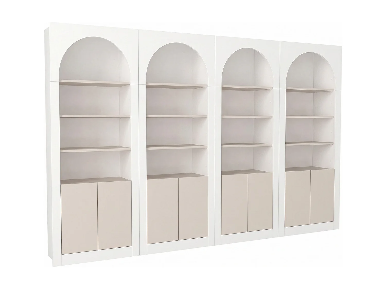 Lot de 4 bibliothèques avec 4 niches et 2 portes - Blanc et Beige - CYMORA
