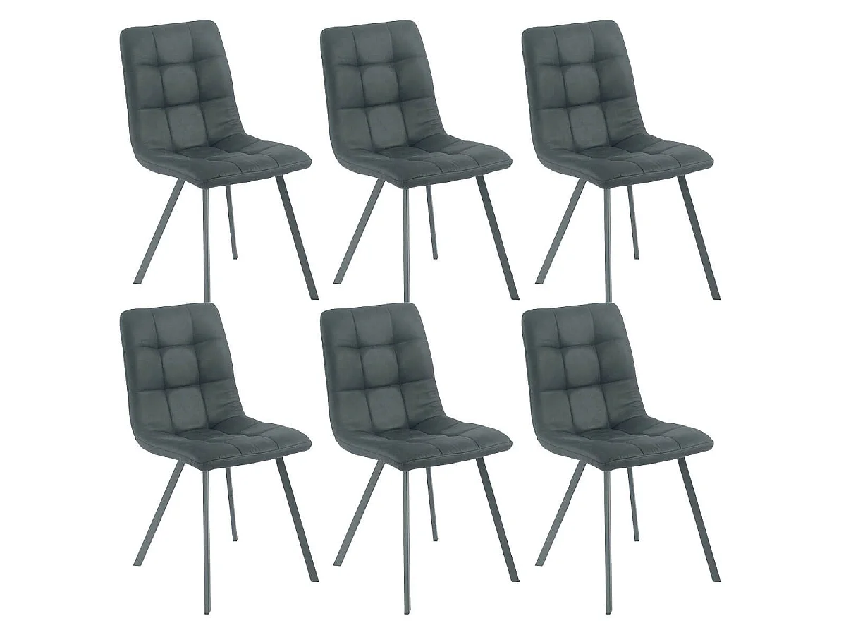 Lot de 6 chaises matelassées tissu toucher doux gris pieds métal laqué anthracite - MOALIA