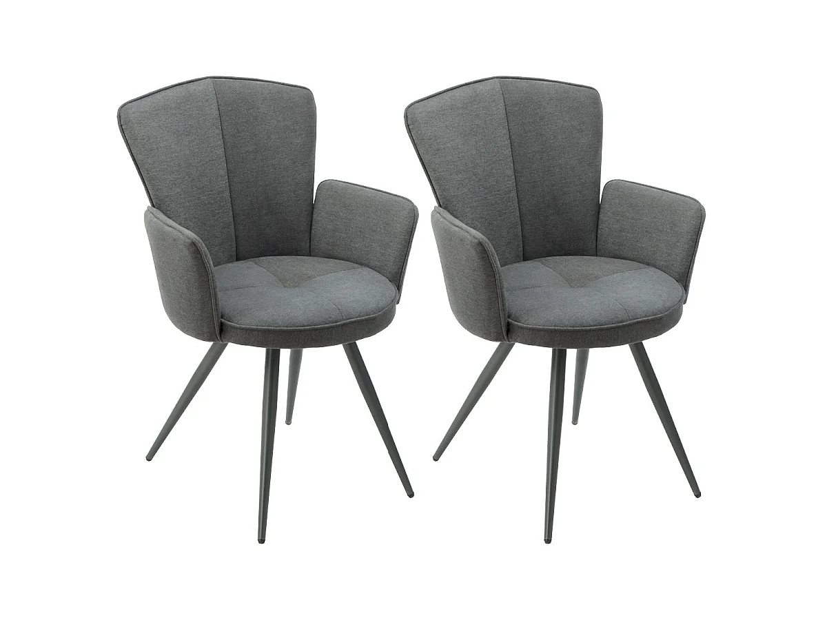 Lot de 2 fauteuils de table assise matelassée tissu toucher doux gris pieds métal laqué anthracite - ELLIPSE