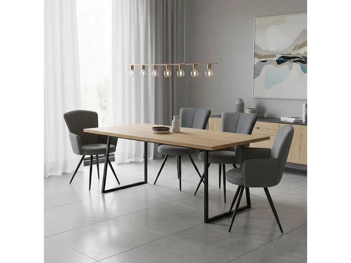 Lot de 2 fauteuils de table assise matelassée tissu toucher doux gris pieds métal laqué anthracite - ELLIPSE