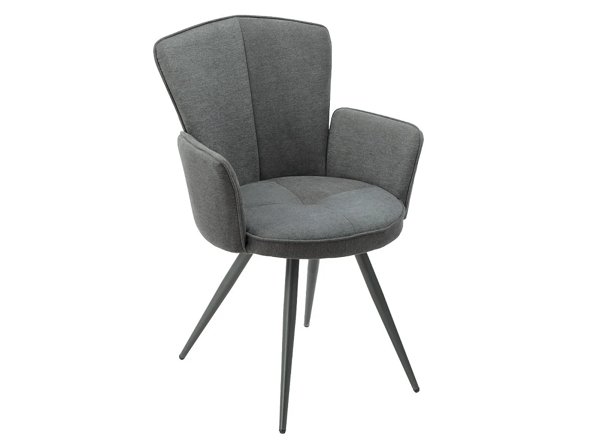 Lot de 2 fauteuils de table assise matelassée tissu toucher doux gris pieds métal laqué anthracite - ELLIPSE