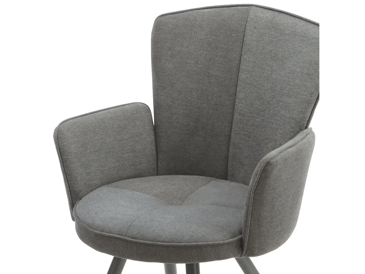 Lot de 2 fauteuils de table assise matelassée tissu toucher doux gris pieds métal laqué anthracite - ELLIPSE