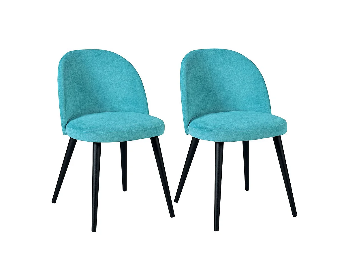 Lot de 2 Chaises tissu velours bleu pieds bois massif teinté wengé - NUBILE