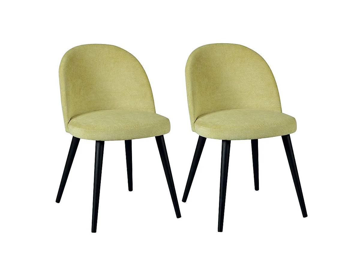Lot de 2 Chaises tissu velours jaune pieds bois massif teinté wengé - NUBILE