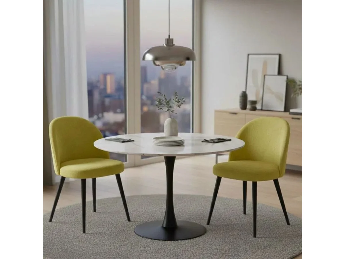 Lot de 2 Chaises tissu velours jaune pieds bois massif teinté wengé - NUBILE