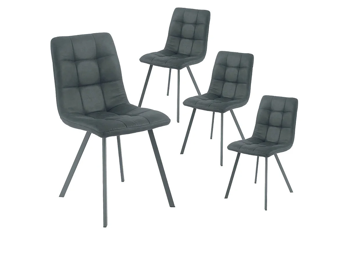 Lot de 4 chaises matelassées tissu toucher doux gris pieds métal laqué anthracite - MOALIA