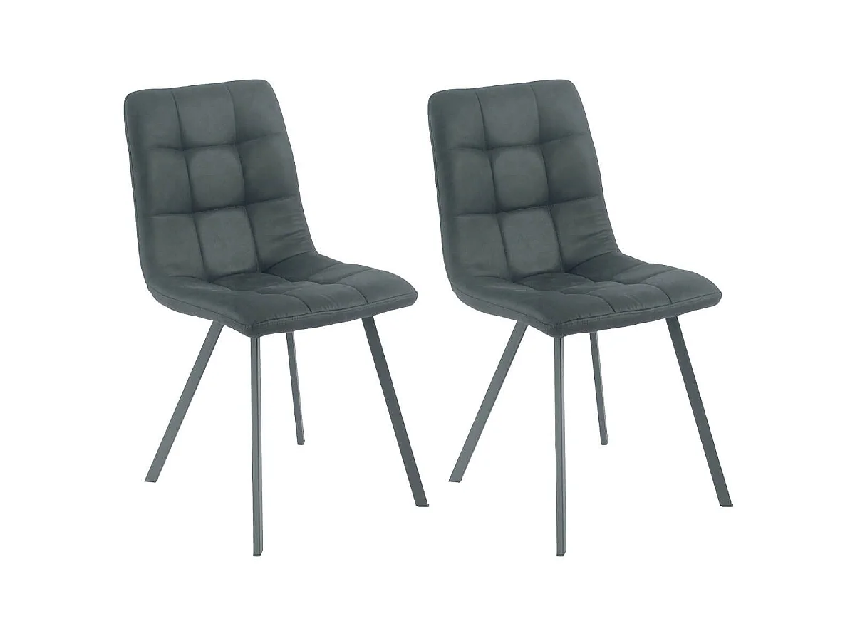 Lot de 2 chaises matelassées tissu toucher doux gris pieds métal laqué anthracite - MOALIA