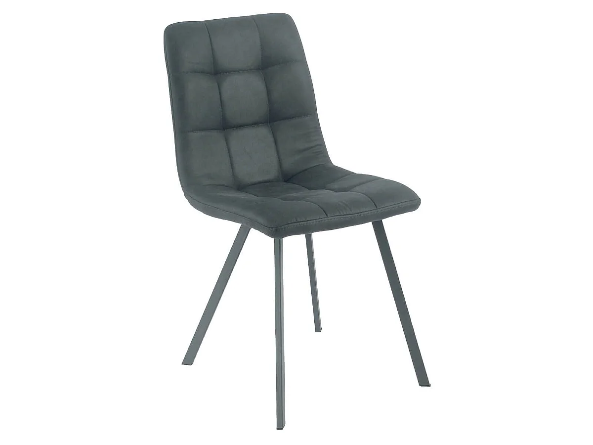 Lot de 2 chaises matelassées tissu toucher doux gris pieds métal laqué anthracite - MOALIA