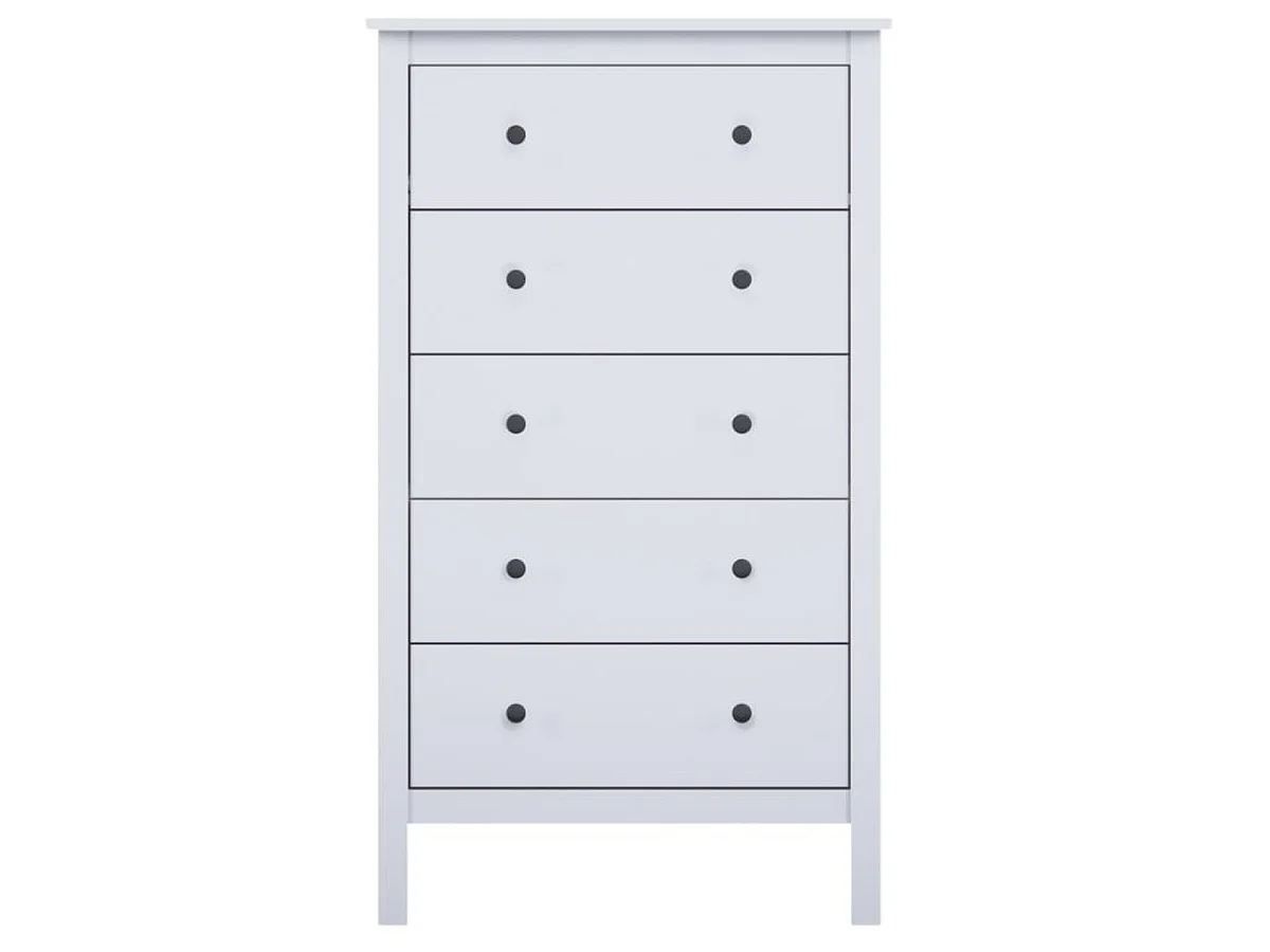 Chiffonnier à 5 tiroirs meuble de rangement coloris blanc - Longueur 76,2 x Hauteur 80,9 x Profondeur 39,5 cm