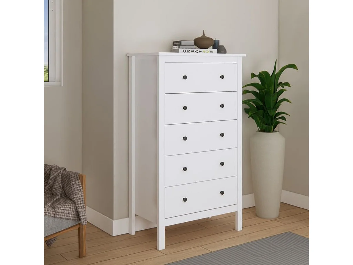 Chiffonnier à 5 tiroirs meuble de rangement coloris blanc - Longueur 76,2 x Hauteur 80,9 x Profondeur 39,5 cm