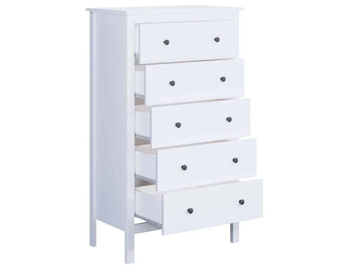 Chiffonnier à 5 tiroirs meuble de rangement coloris blanc - Longueur 76,2 x Hauteur 80,9 x Profondeur 39,5 cm