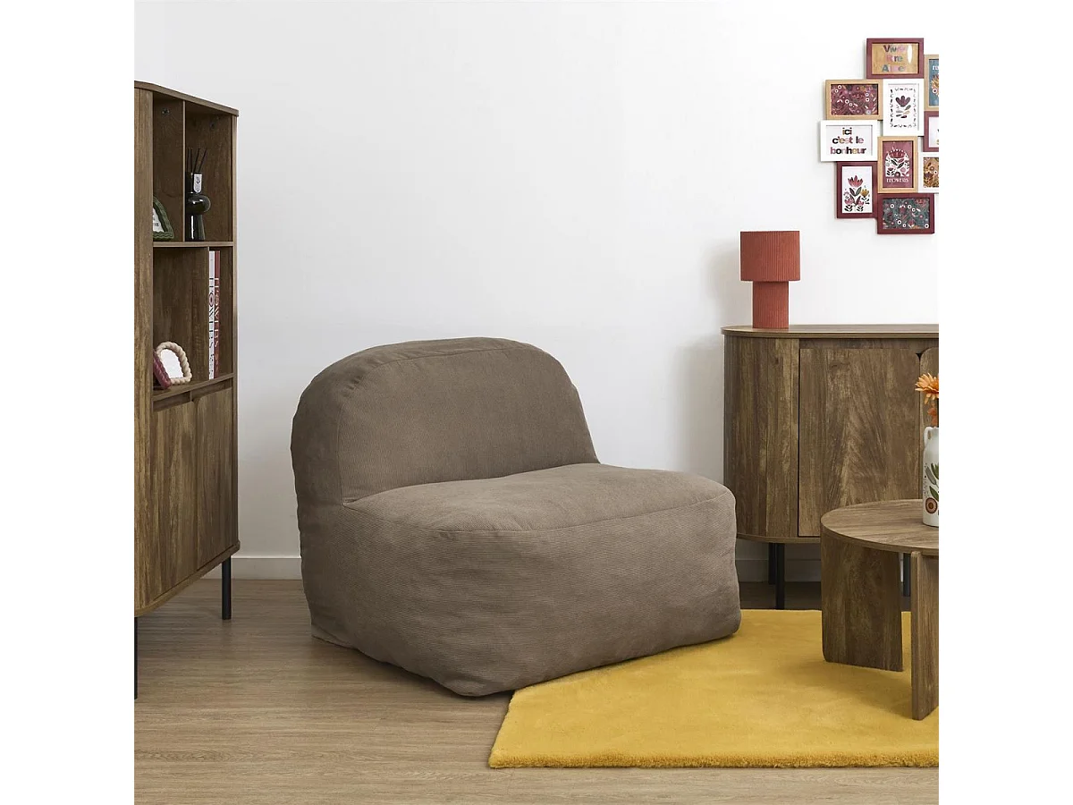 Chauffeuse lounge en mousse et tissu velours taupe - GRANT