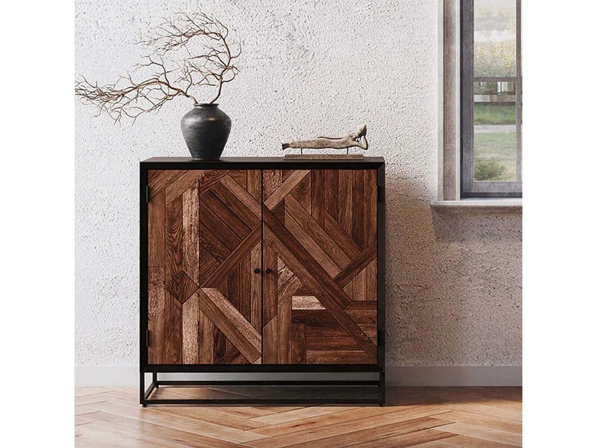 Meuble de Rangement 2 Portes en Métal Noir et Bois Recyclé - JORDAN
