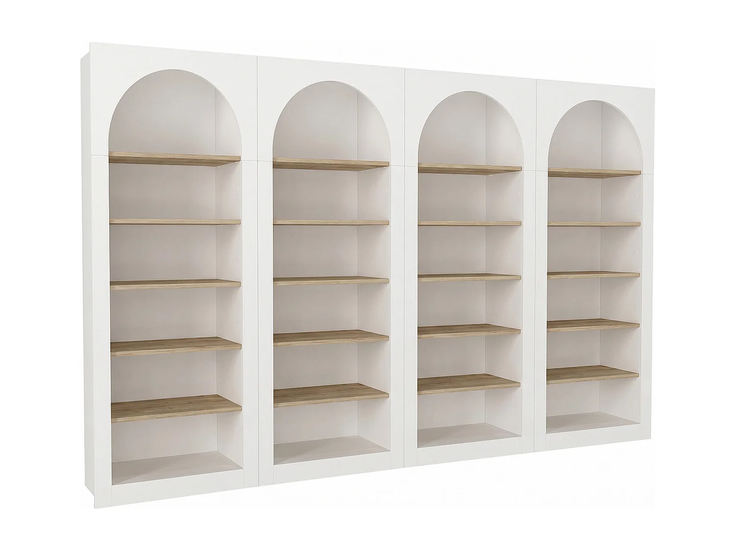 Lot de 4 bibliothèques avec 6 niches - Blanc et Naturel clair - CYMORA