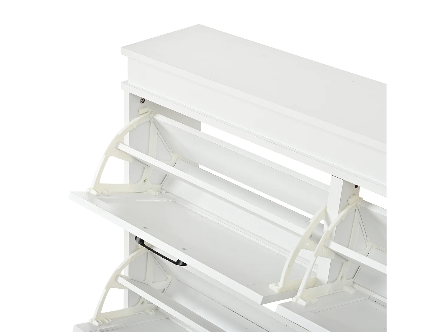 Modern Shoe Cabinet 120x24x90 cm - 4 Rattan Doors - 8 Shelves, 2 Hooks - MDF - white Color