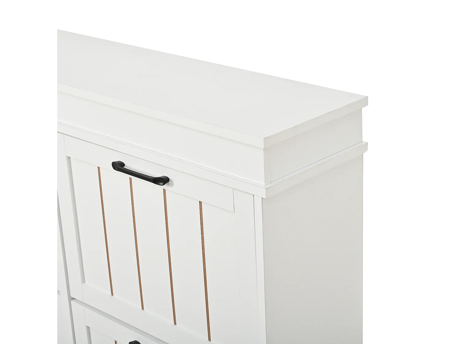 Modern Shoe Cabinet 120x24x90 cm - 4 Rattan Doors - 8 Shelves, 2 Hooks - MDF - white Color