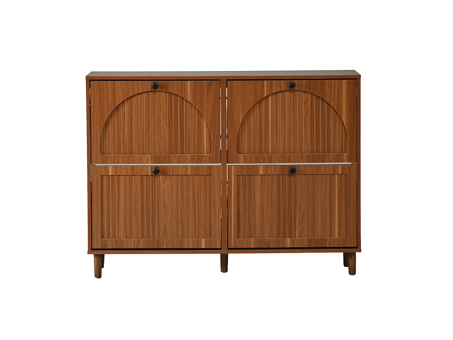 Moderner Schuhschrank 120x24x90 cm - 4 Rattan-Türen - 8 Regale, 2 Haken - MDF - braun