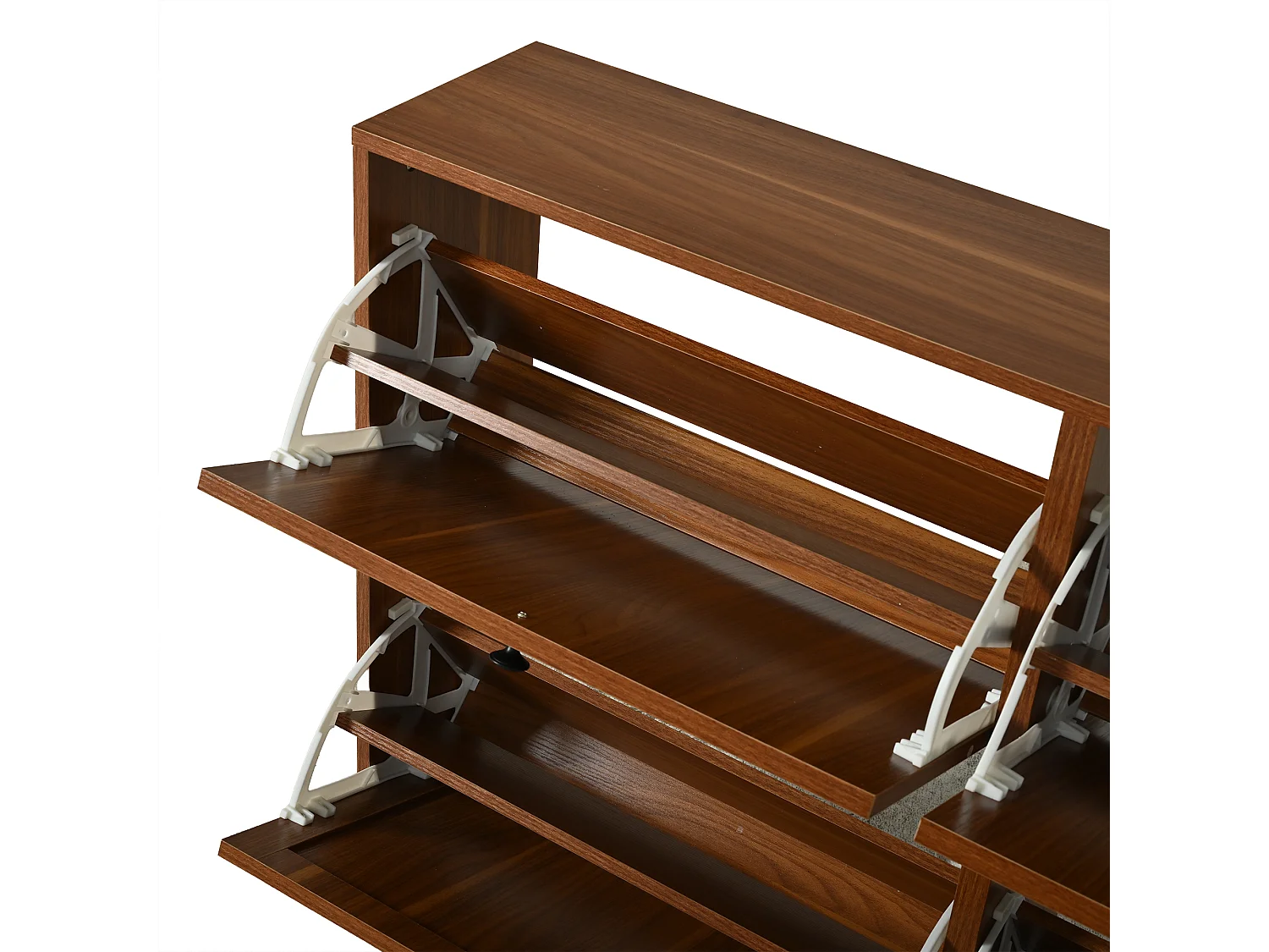 Moderner Schuhschrank 120x24x90 cm - 4 Rattan-Türen - 8 Regale, 2 Haken - MDF - braun