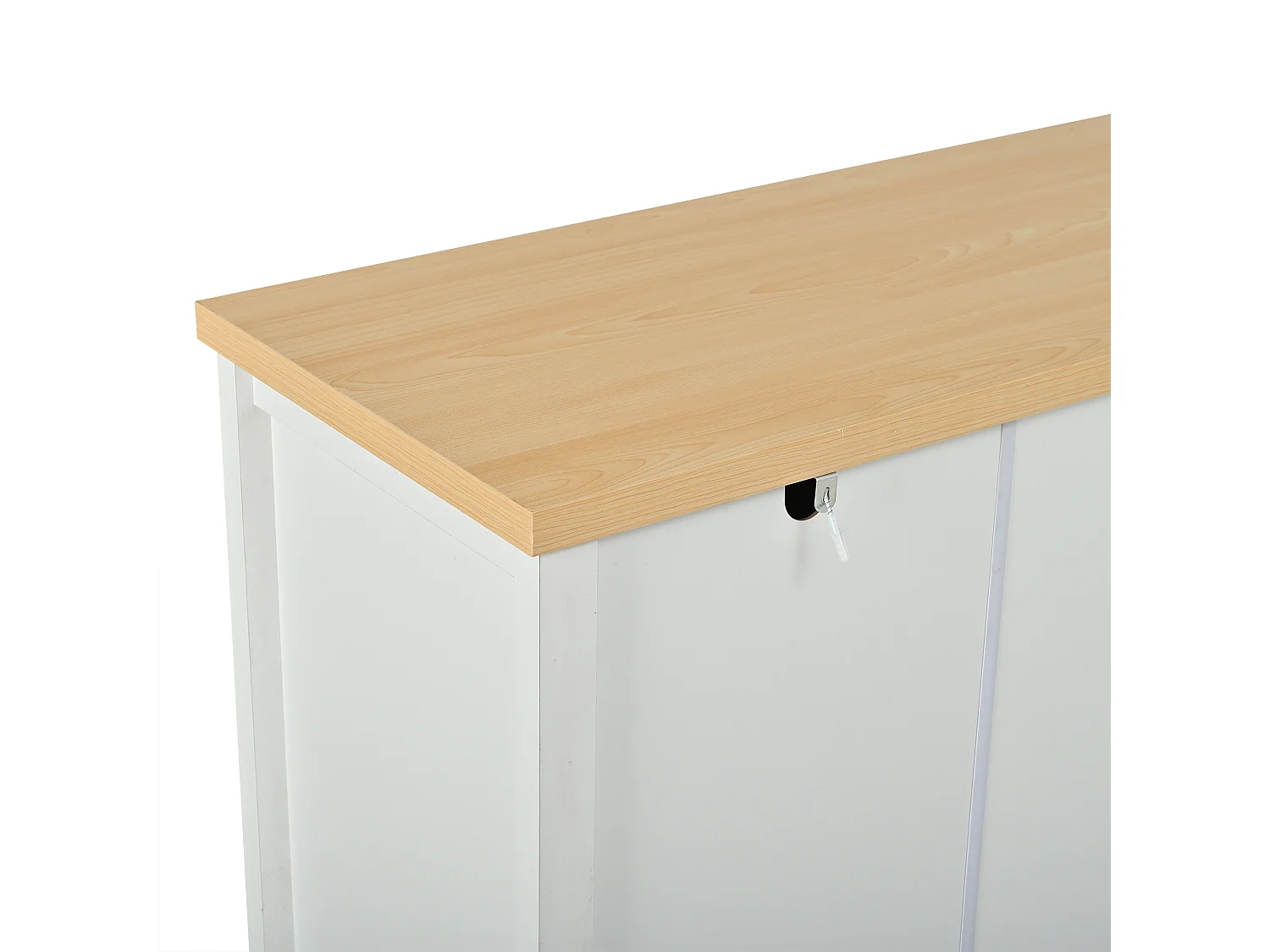 Modernes Sideboard 140x40x78 cm - mit 4 Türen und verstellbaren Regalen - runde schwarze Griffe - MDF - weiß